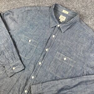 J Crew Shirt Mens XL Blue Chambray Denim Long Sleeve Button Up Utility Work